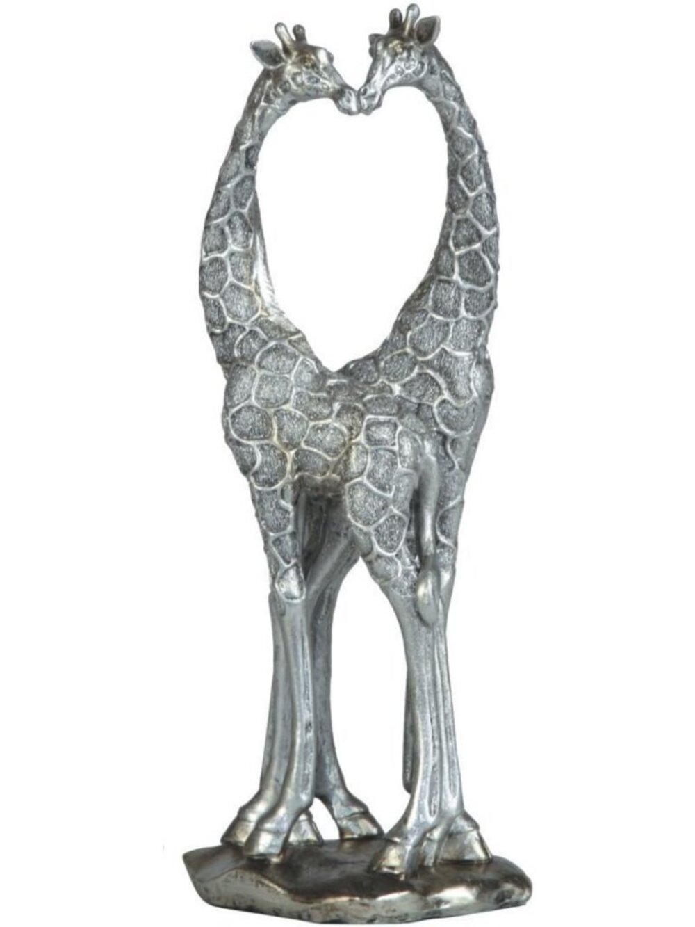 Silver Giraffe Heart Shaped Figurines - Set of 2 Decorative Home Accents
